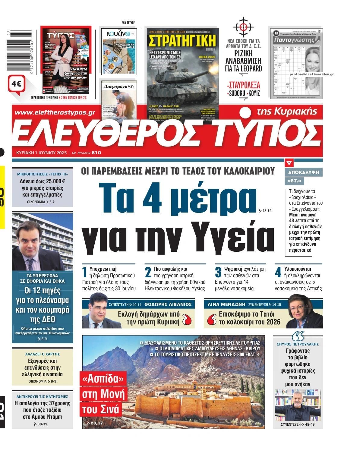 Πρωτοσέλιδο εφημερίδας Ελεύθερος Τύπος