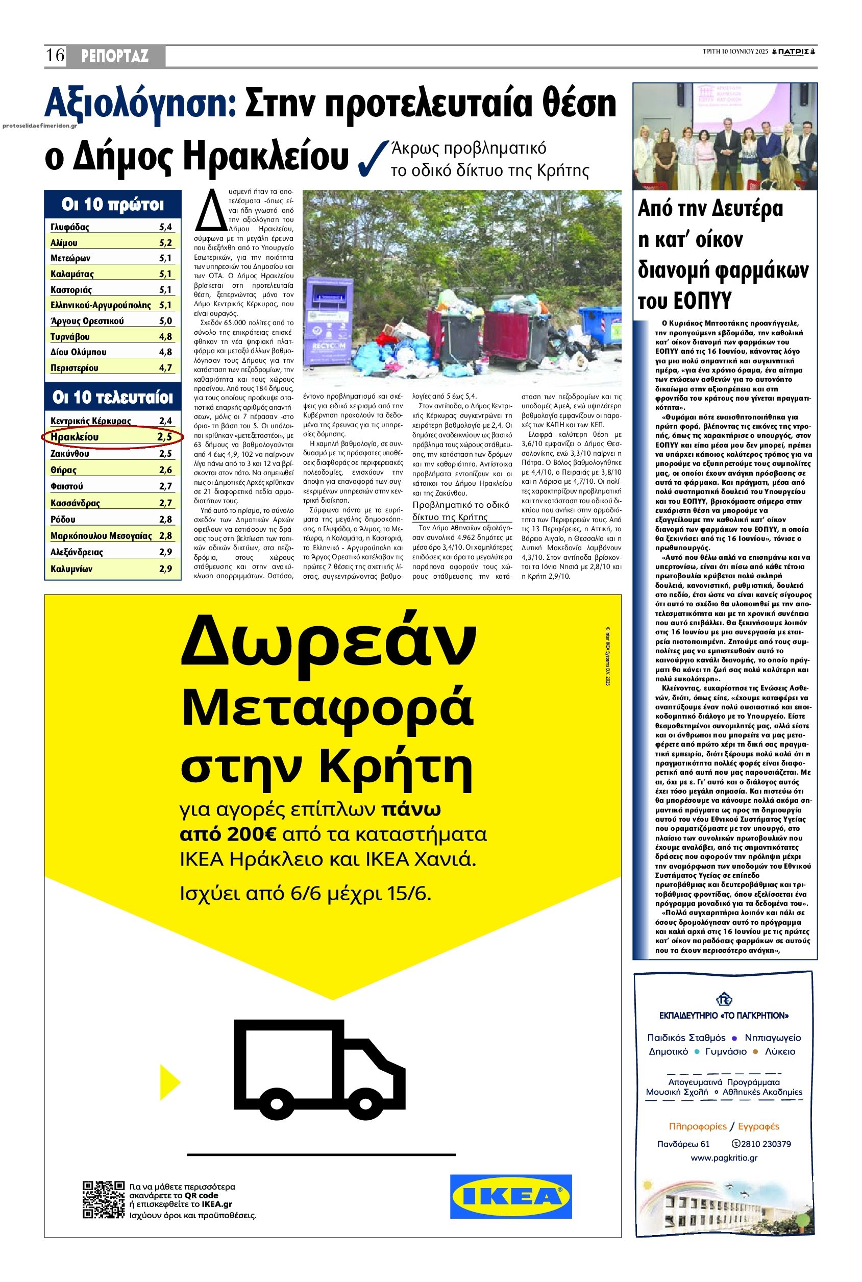 Οπισθόφυλλο εφημερίδας Πατρίς
