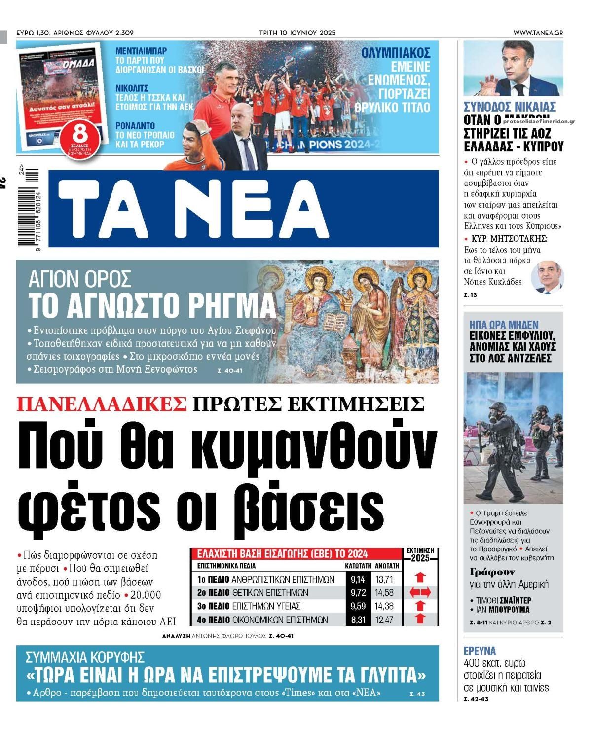 Πρωτοσέλιδο εφημερίδας Τα Νέα