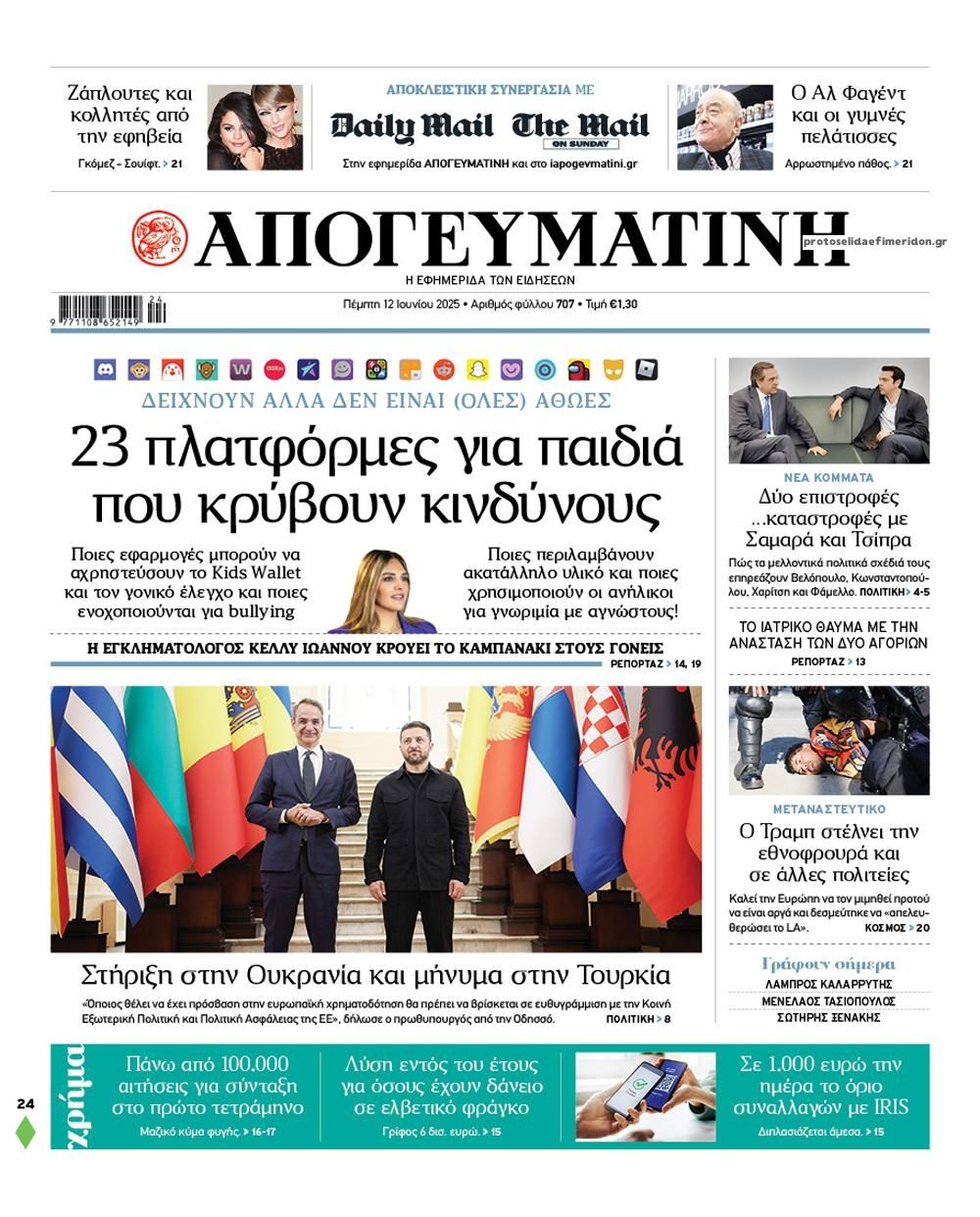 Πρωτοσέλιδο εφημερίδας Απογευματινή