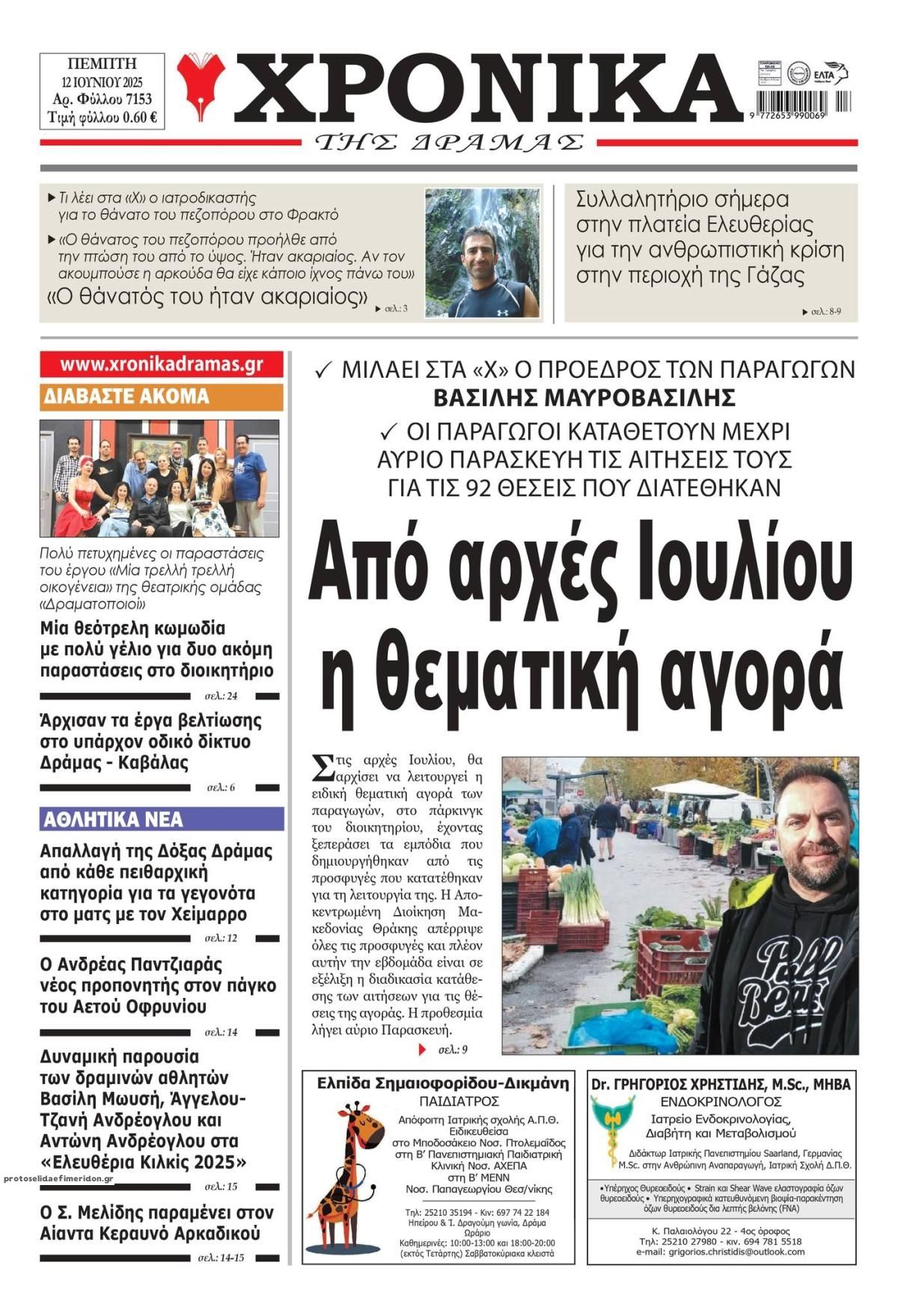 Πρωτοσέλιδο εφημερίδας Χρονικά Δράμας