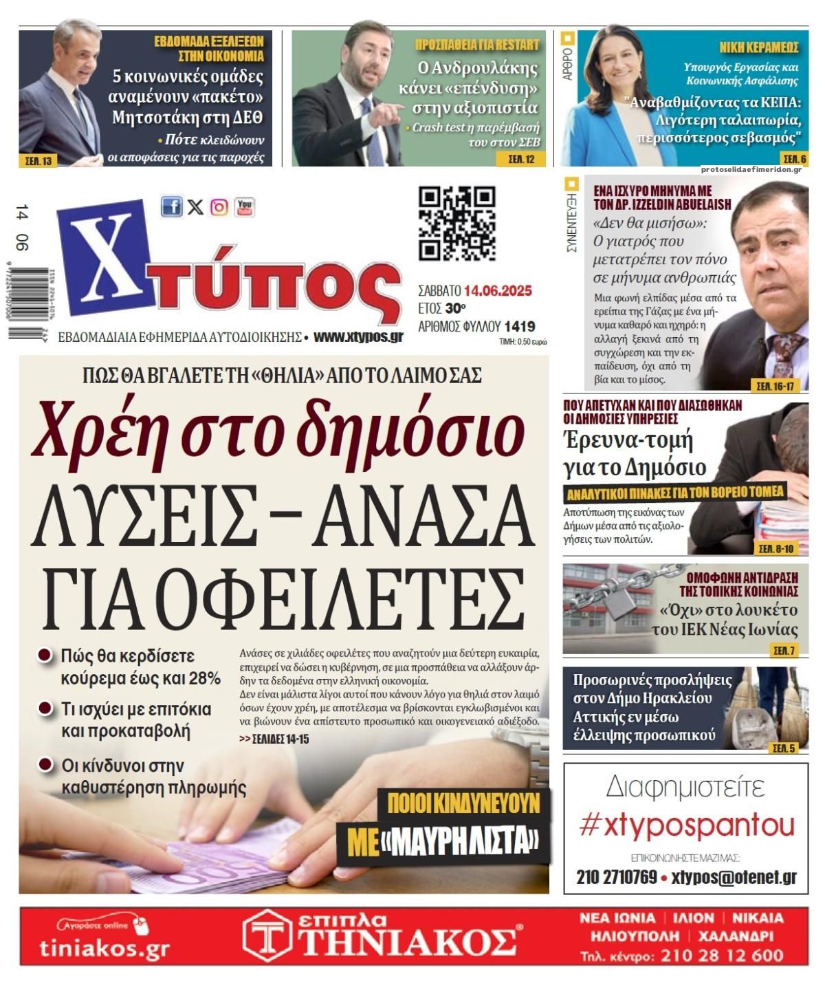Πρωτοσέλιδο εφημερίδας Χτύπος