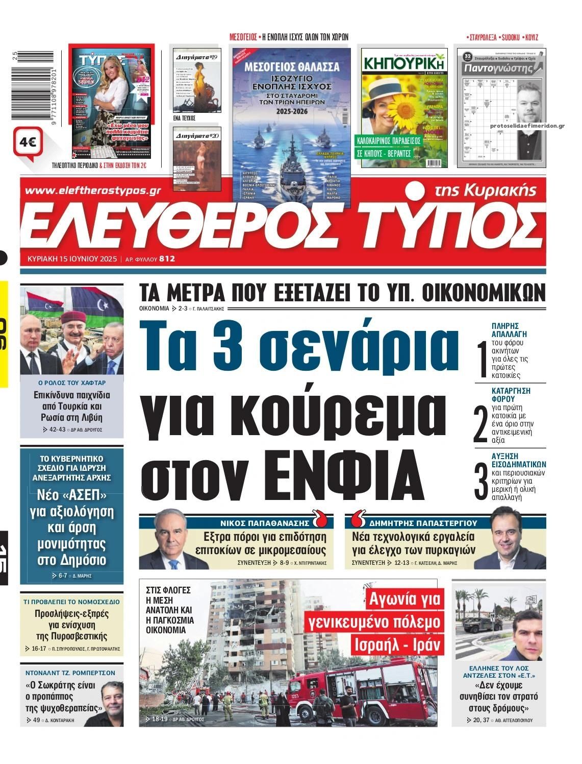 Πρωτοσέλιδο εφημερίδας Ελεύθερος Τύπος