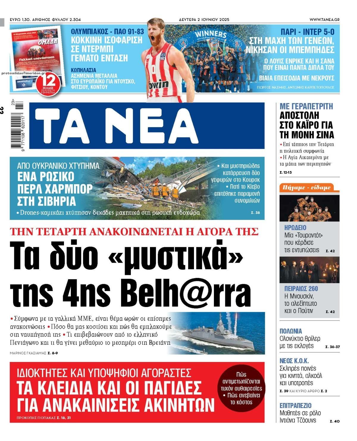 Πρωτοσέλιδο εφημερίδας Τα Νέα