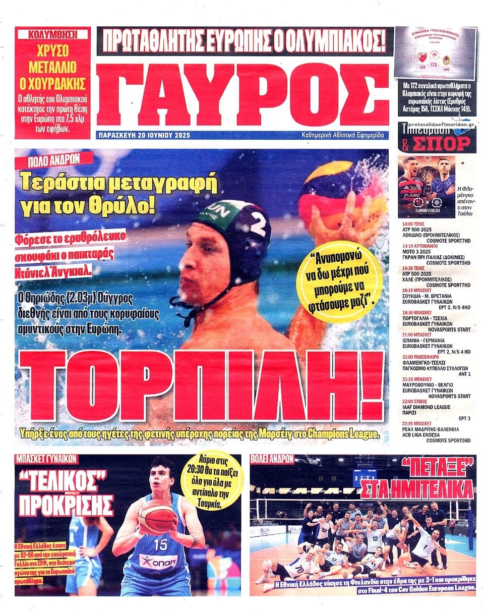 Οπισθόφυλλο εφημερίδας Κόκκινος Πρωταθλητής