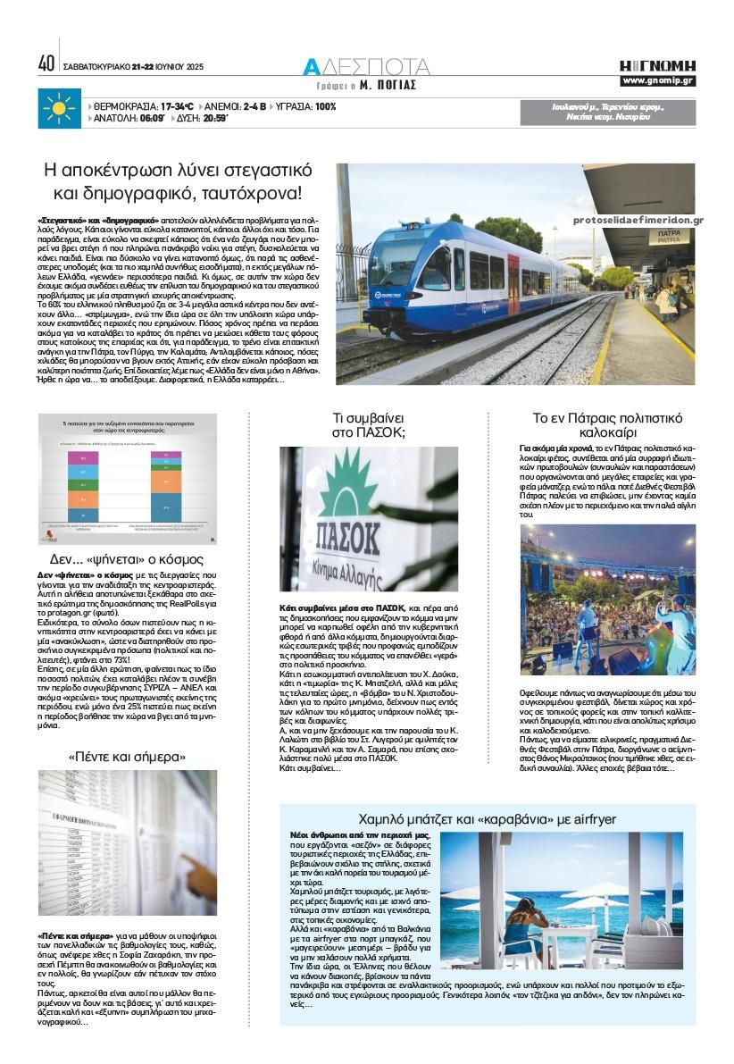 Οπισθόφυλλο εφημερίδας Γνώμη της Πάτρας