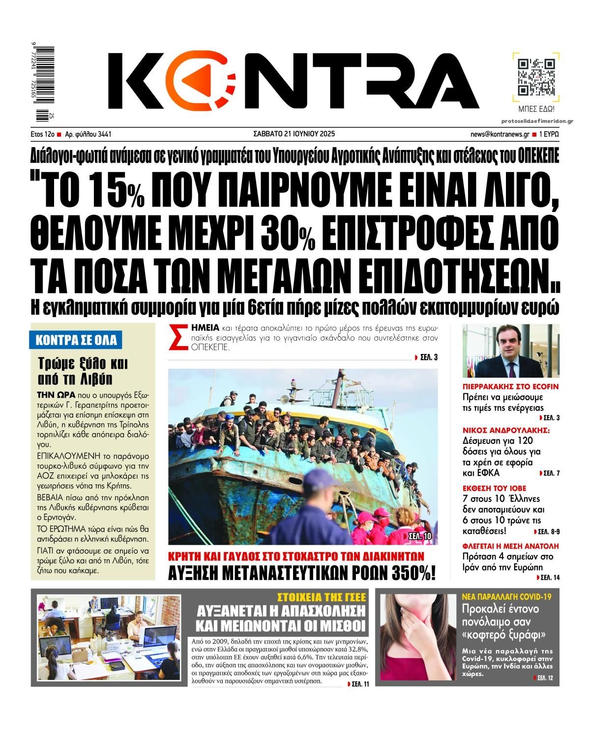 Πρωτοσέλιδο εφημερίδας Kontra News