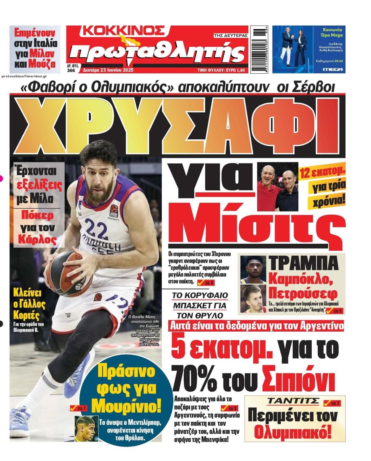 Πρωτοσέλιδο εφημερίδας Κόκκινος Πρωταθλητής