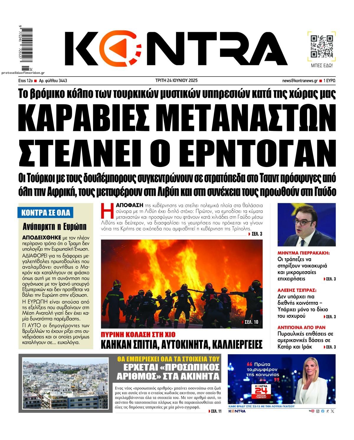 Πρωτοσέλιδο εφημερίδας Kontra News