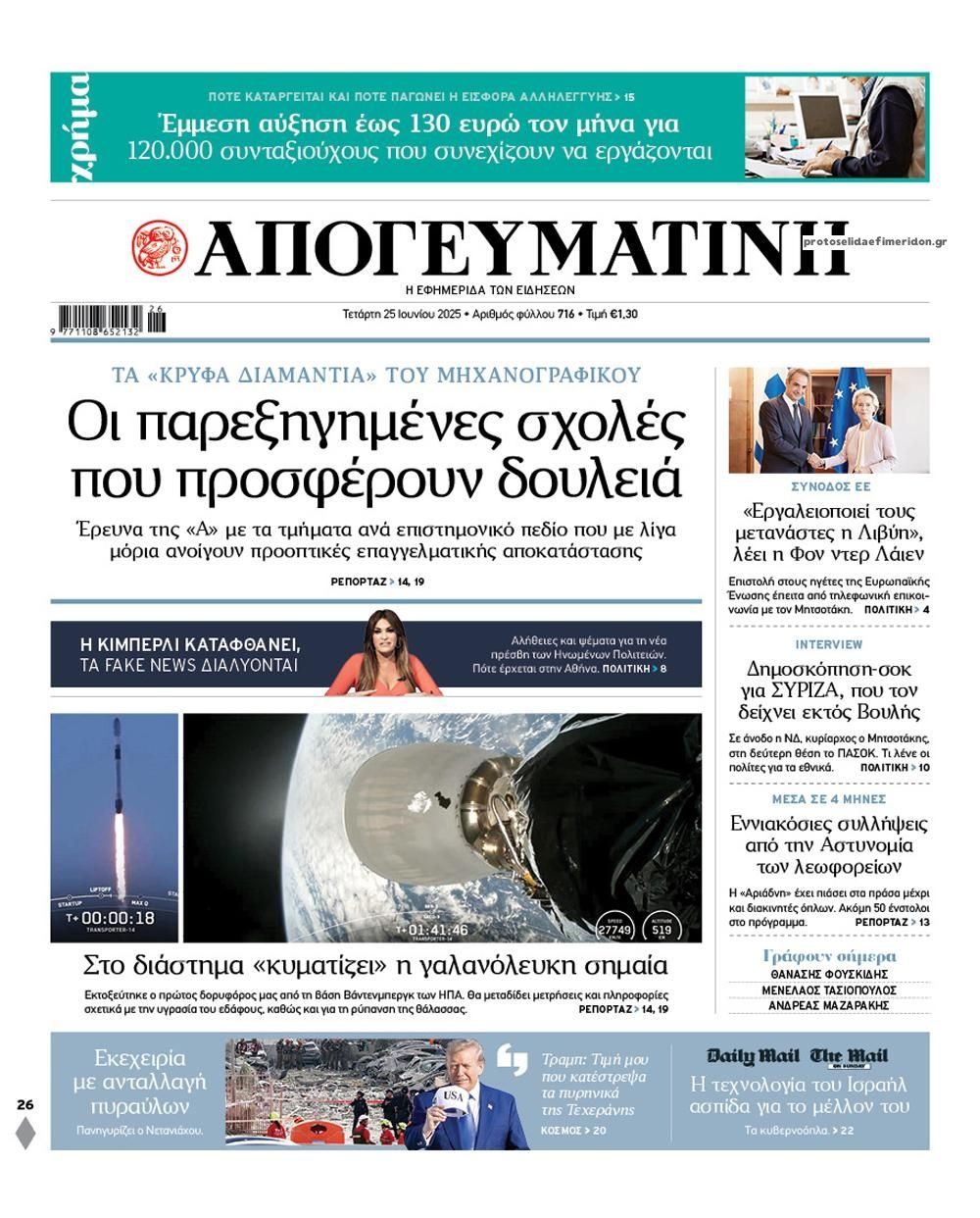 Πρωτοσέλιδο εφημερίδας Απογευματινή