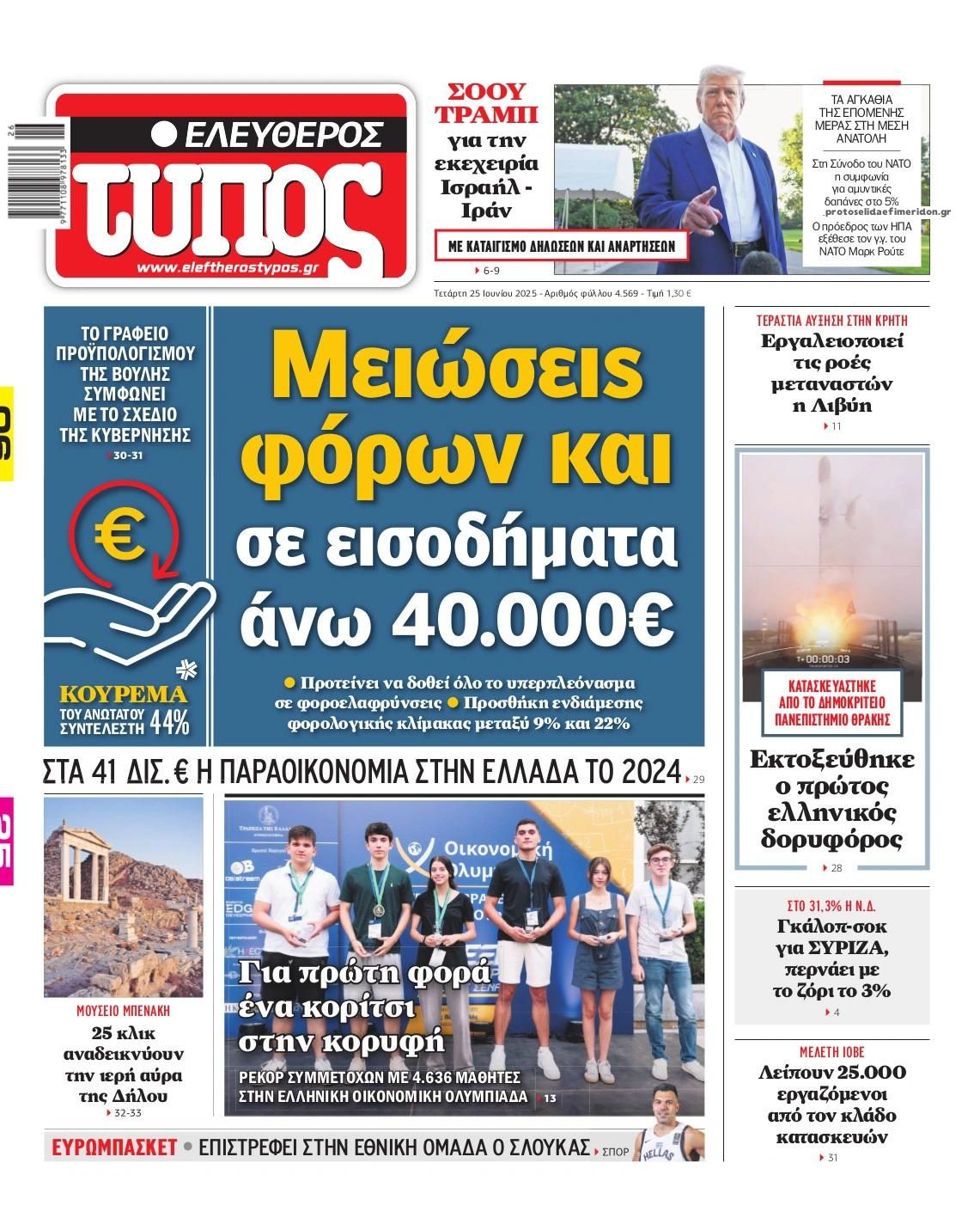 Πρωτοσέλιδο εφημερίδας Ελεύθερος Τύπος