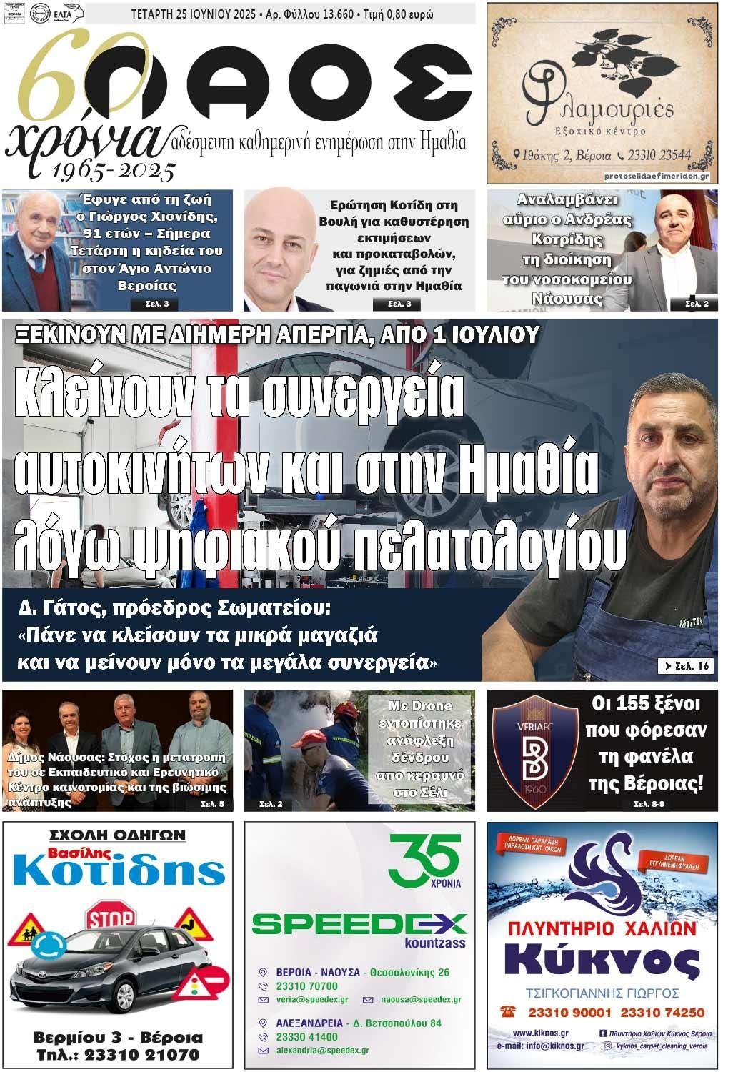 Πρωτοσέλιδο εφημερίδας Λαός Βέροιας