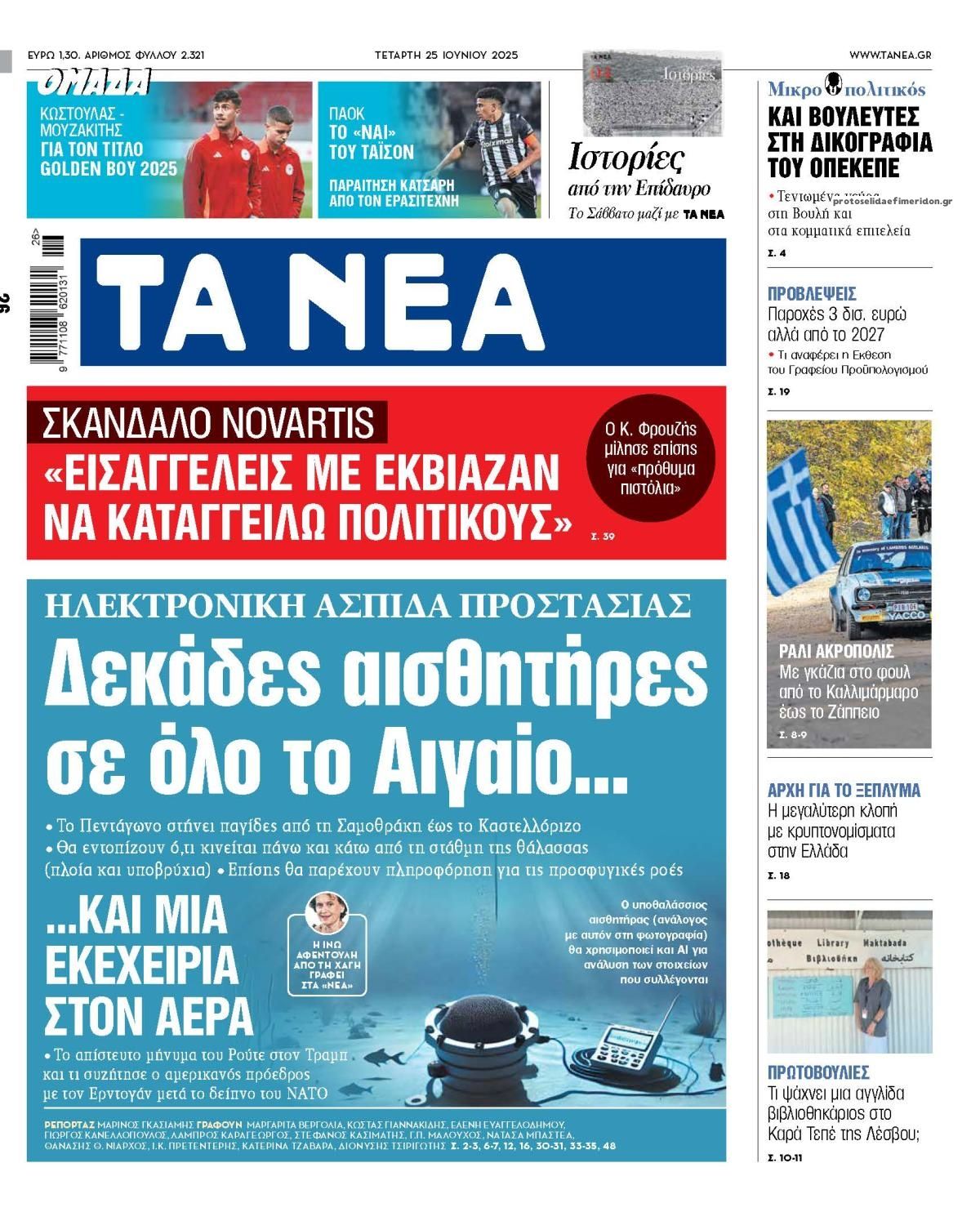 Πρωτοσέλιδο εφημερίδας Τα Νέα