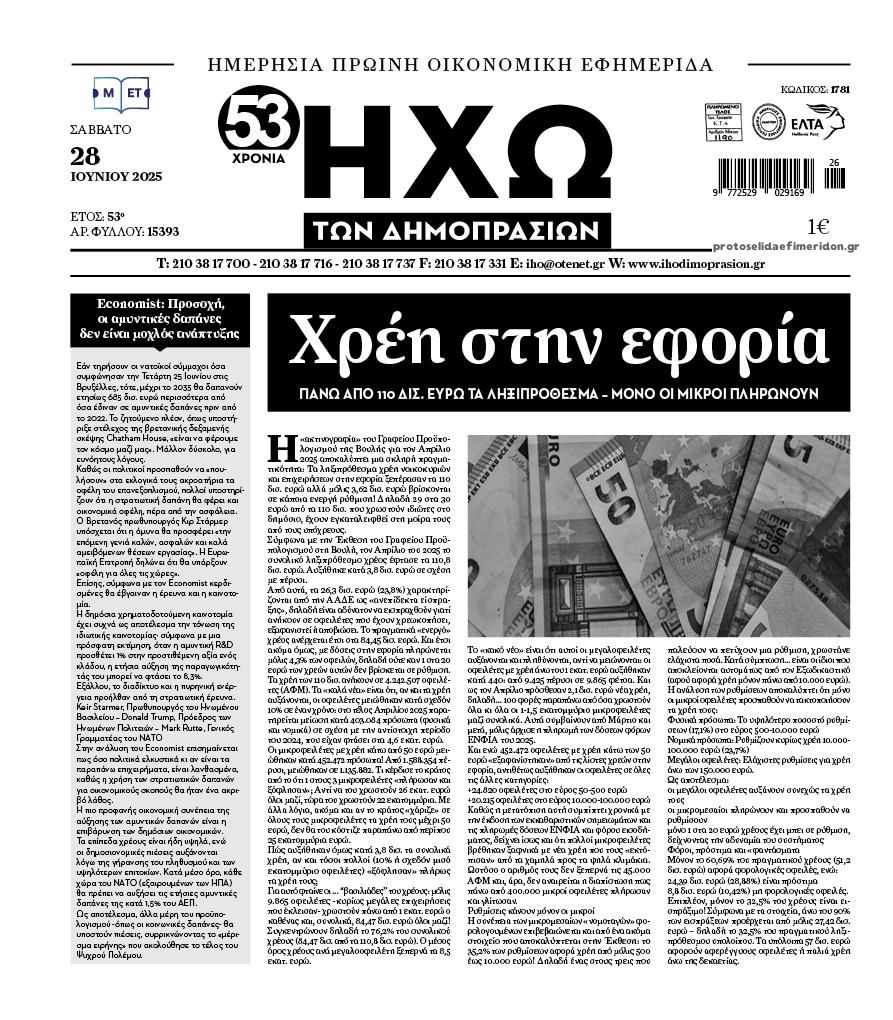 Πρωτοσέλιδο εφημερίδας Ηχώ