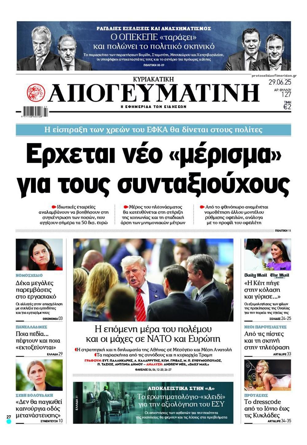 Πρωτοσέλιδο εφημερίδας Απογευματινή