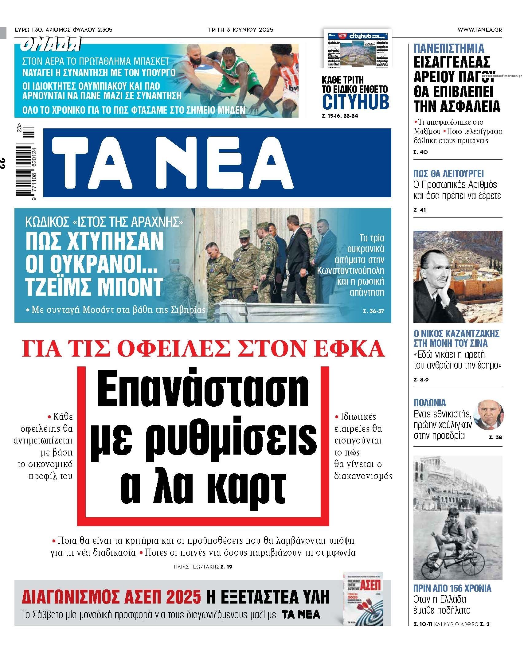 Πρωτοσέλιδο εφημερίδας Τα Νέα