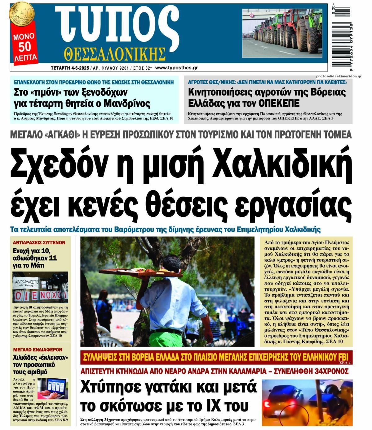 Πρωτοσέλιδο εφημερίδας Τύπος Θεσσαλονίκης