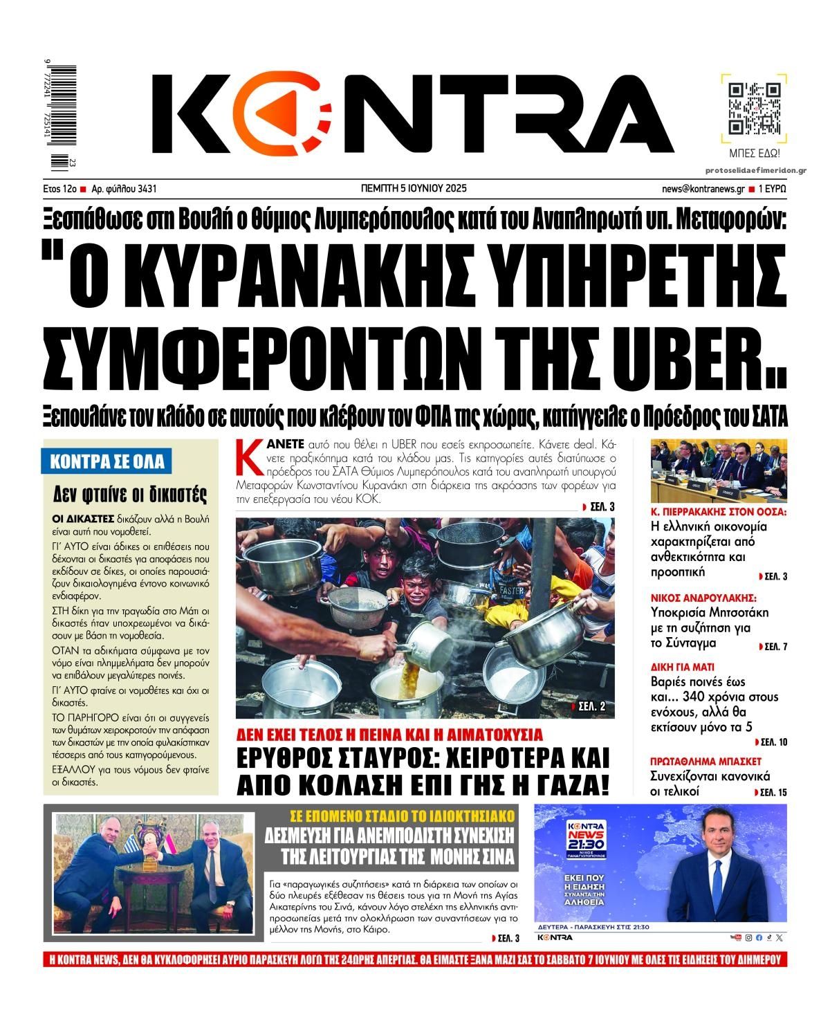Πρωτοσέλιδο εφημερίδας Kontra News