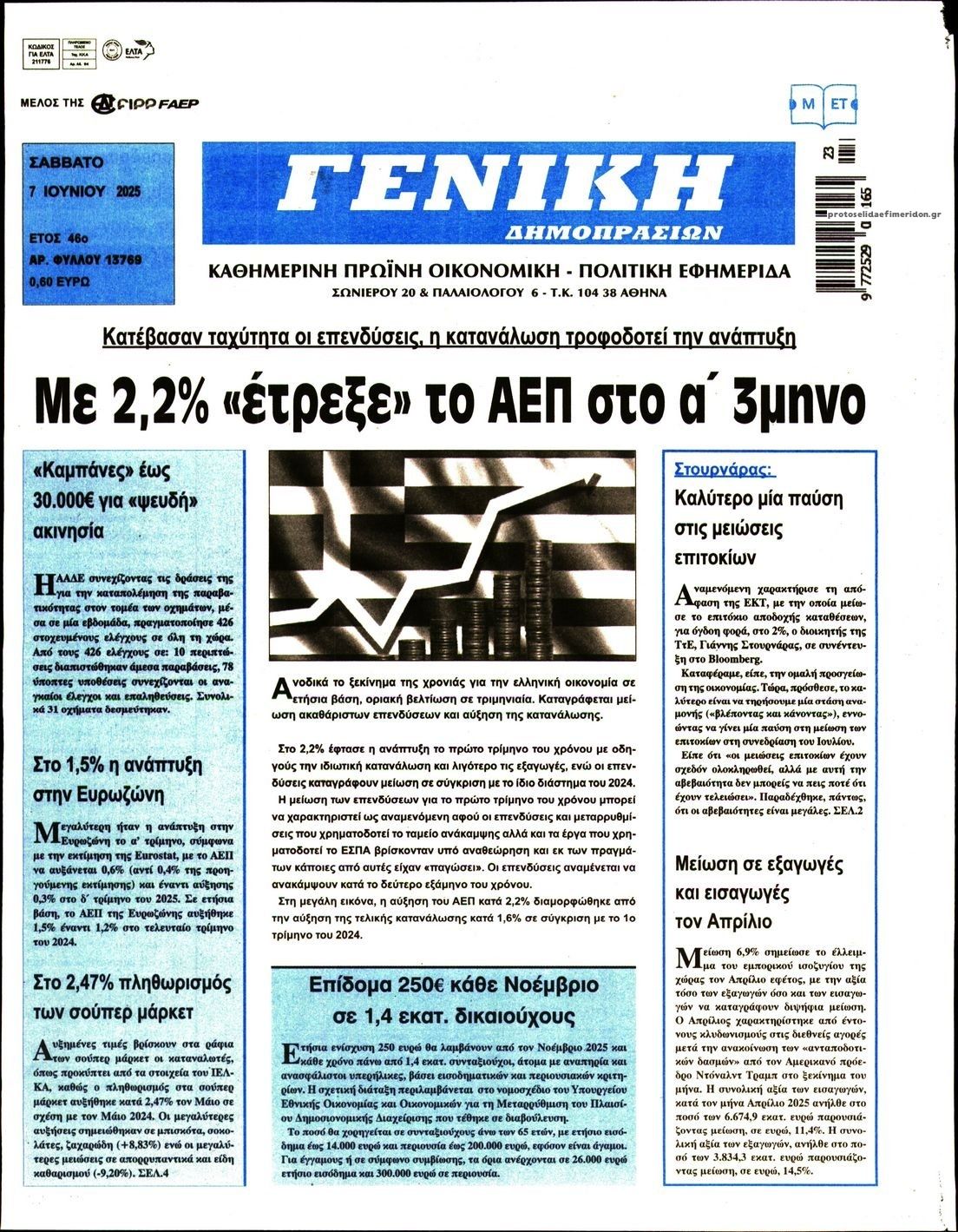 Πρωτοσέλιδο εφημερίδας Γενική Δημοπρασιών