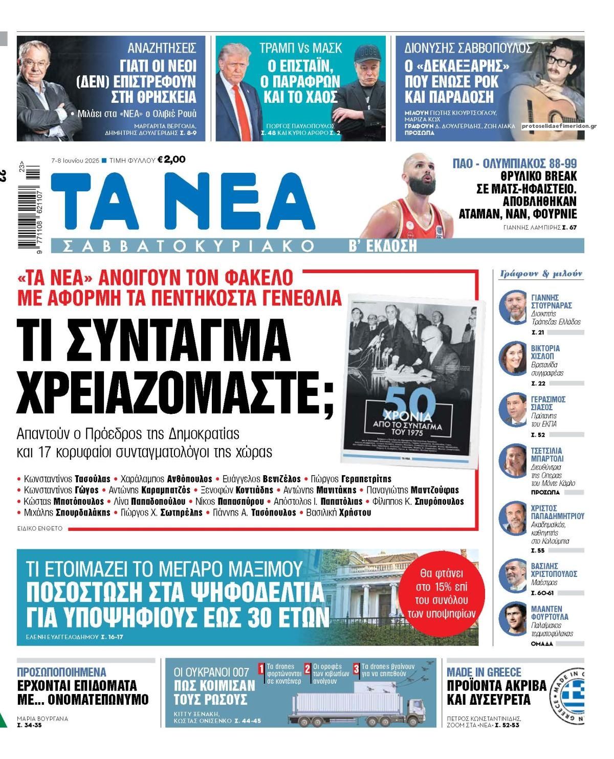 Πρωτοσέλιδο εφημερίδας Τα Νέα