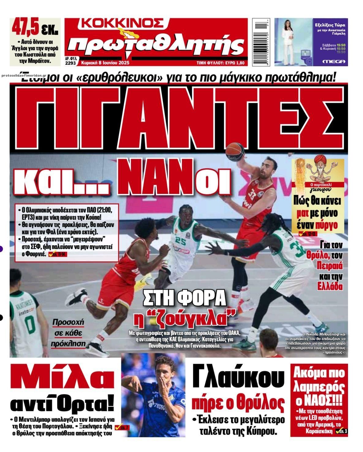 Πρωτοσέλιδο εφημερίδας Κόκκινος Πρωταθλητής