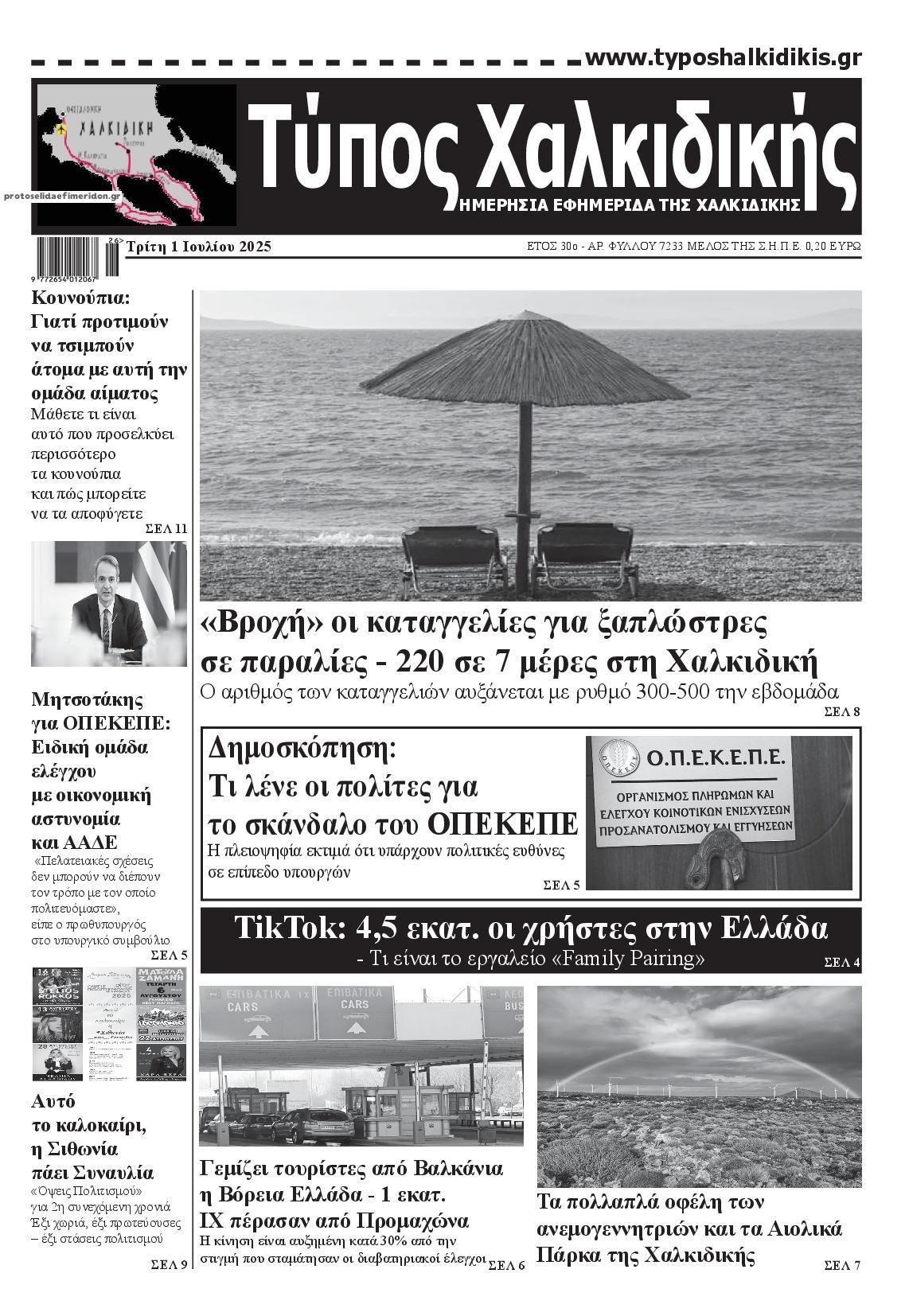 Πρωτοσέλιδο εφημερίδας Τύπος Χαλκιδικής