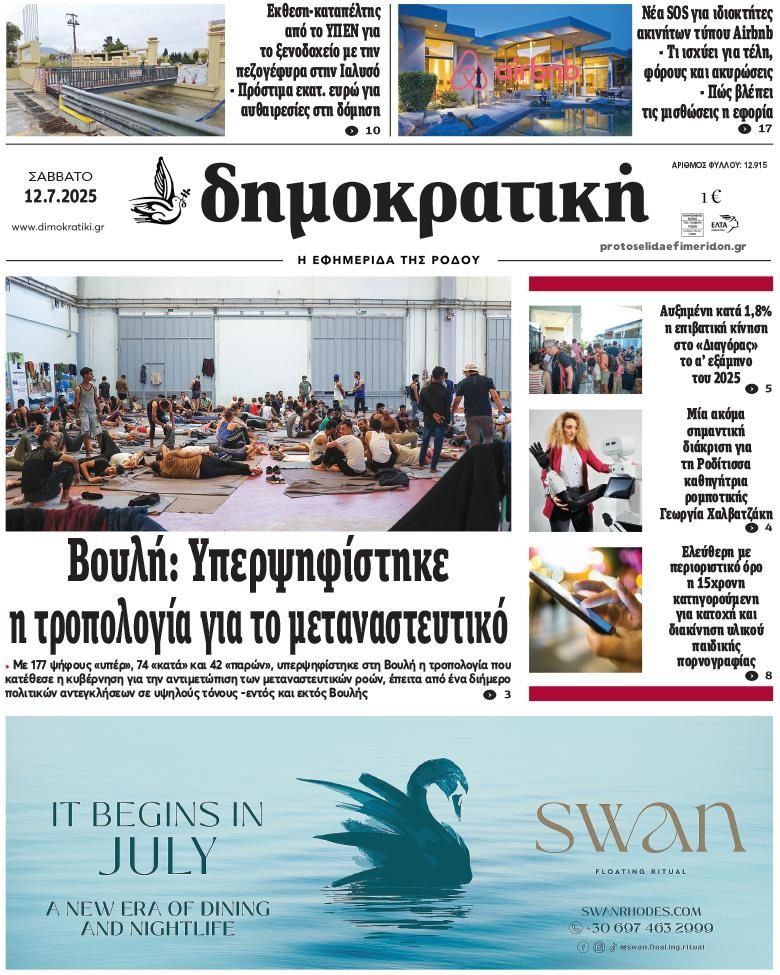 Πρωτοσέλιδο εφημερίδας Δημοκρατική