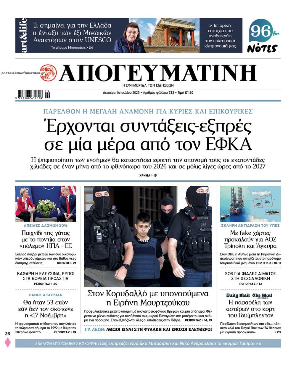 Πρωτοσέλιδο εφημερίδας Απογευματινή