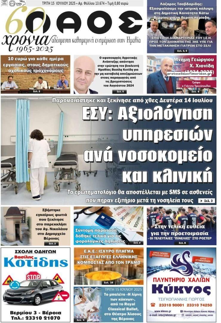 Πρωτοσέλιδο εφημερίδας Λαός Βέροιας