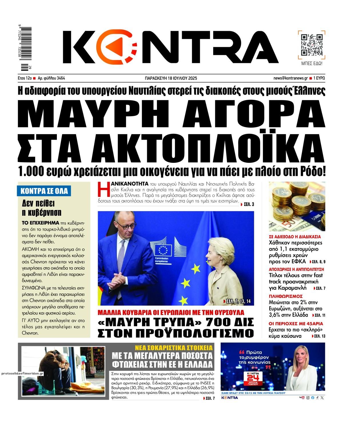 Πρωτοσέλιδο εφημερίδας Kontra News