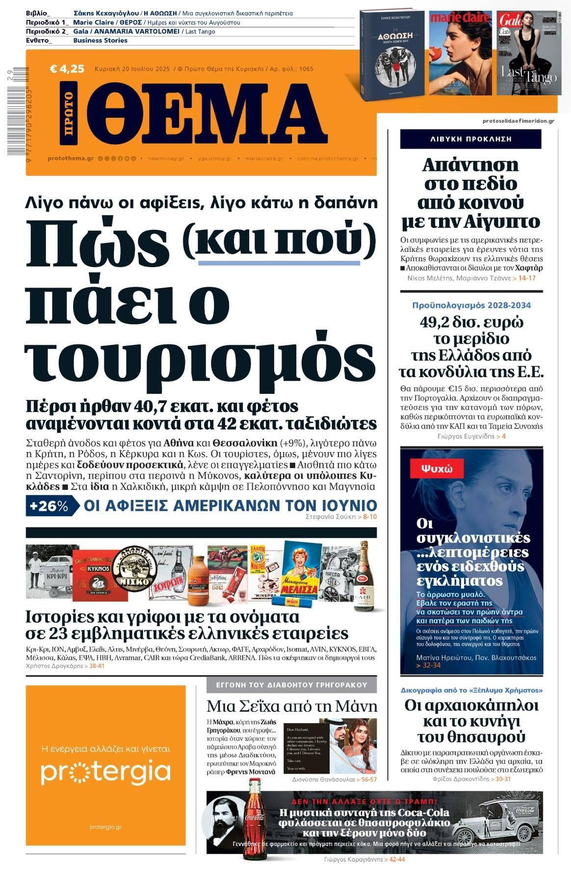 Πρωτοσέλιδο εφημερίδας Πρώτο Θέμα