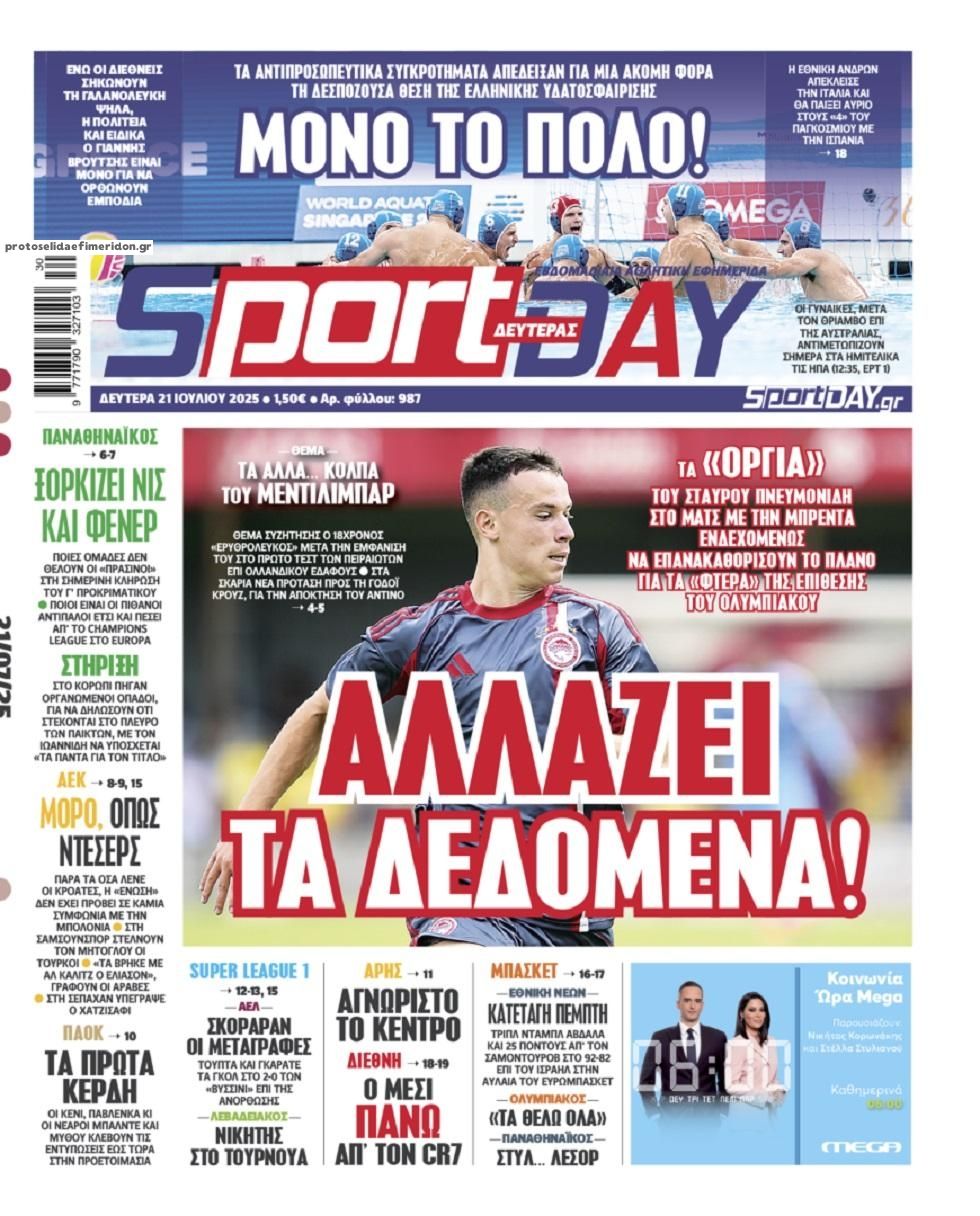 Πρωτοσέλιδο εφημερίδας Sportday