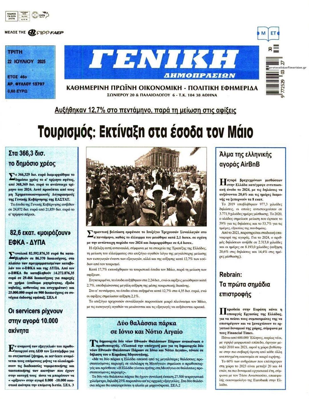Πρωτοσέλιδο εφημερίδας Γενική Δημοπρασιών