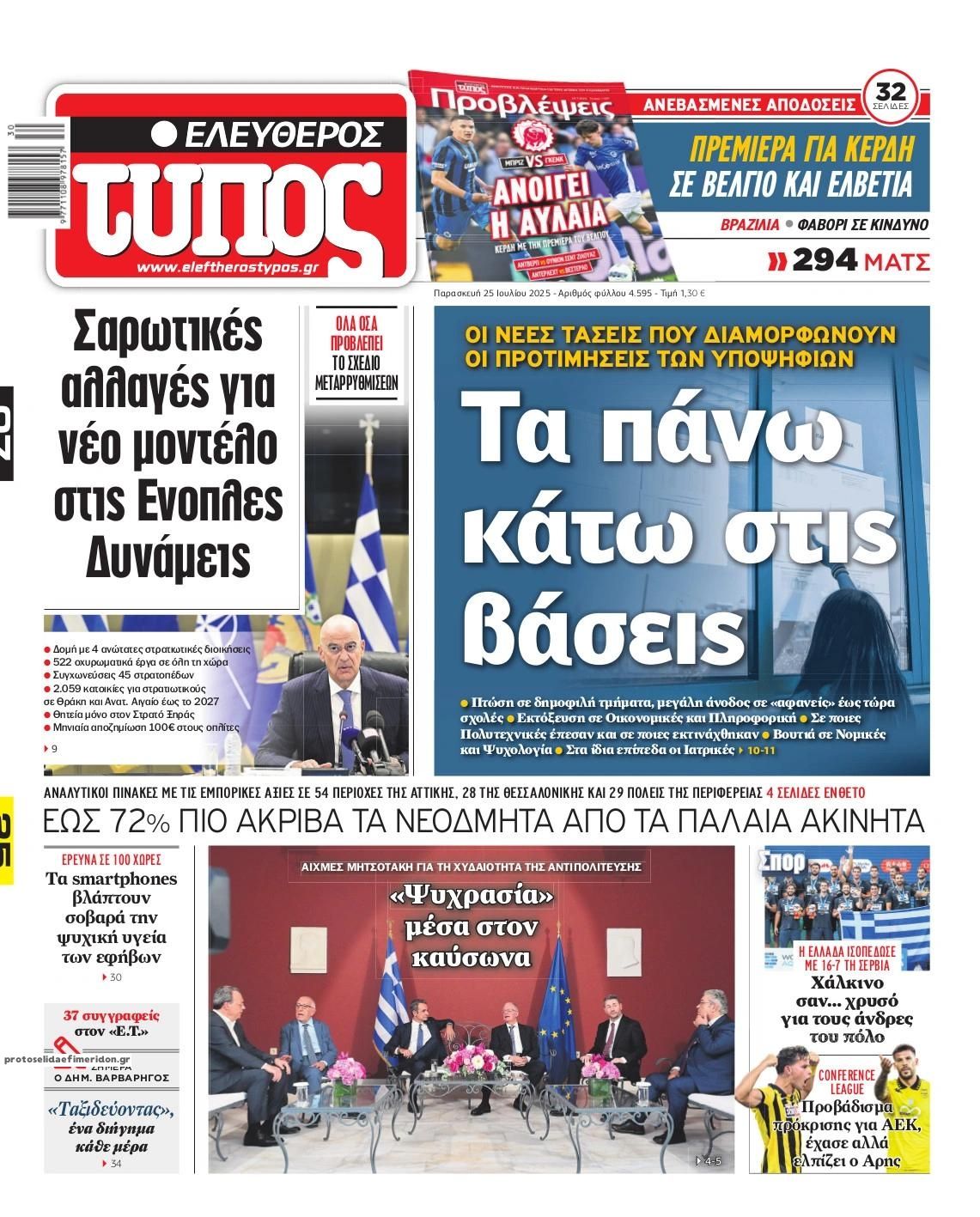 Πρωτοσέλιδο εφημερίδας Ελεύθερος Τύπος