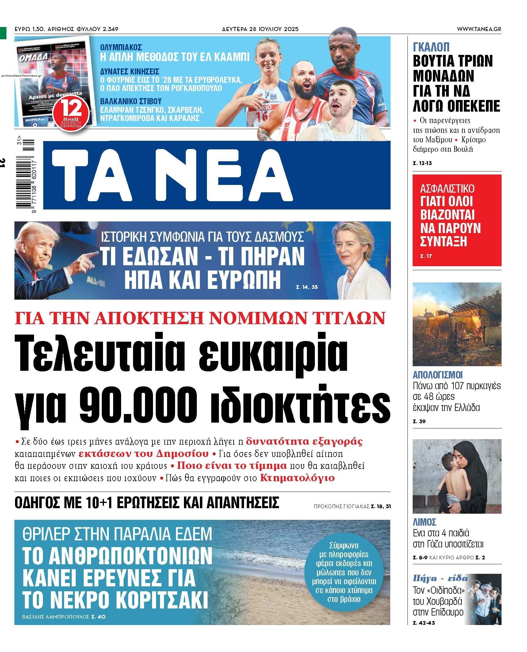 Πρωτοσέλιδο εφημερίδας Τα Νέα
