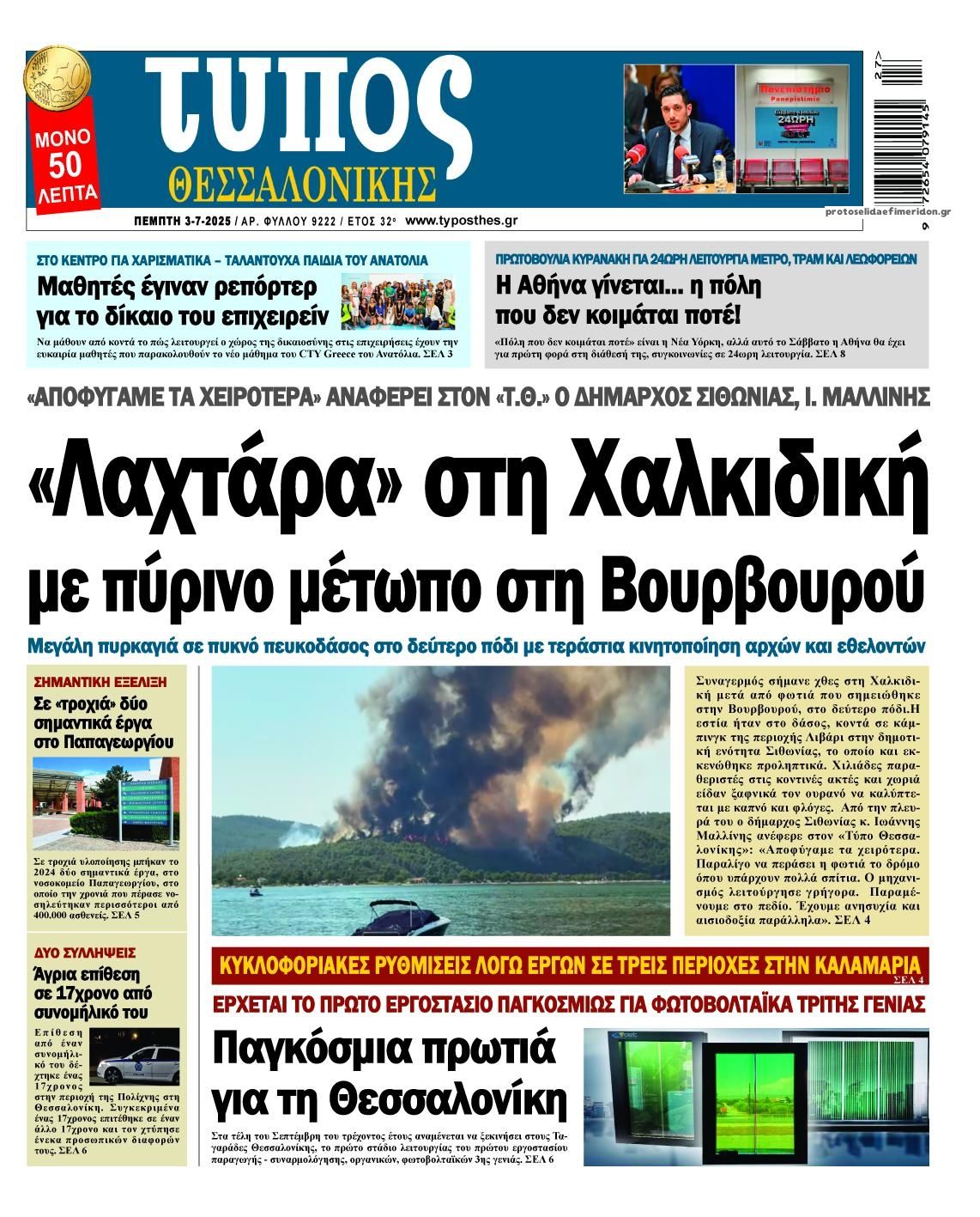 Πρωτοσέλιδο εφημερίδας Τύπος Θεσσαλονίκης