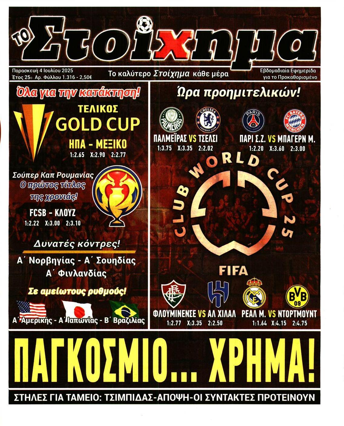 Πρωτοσέλιδο εφημερίδας Στοίχημα