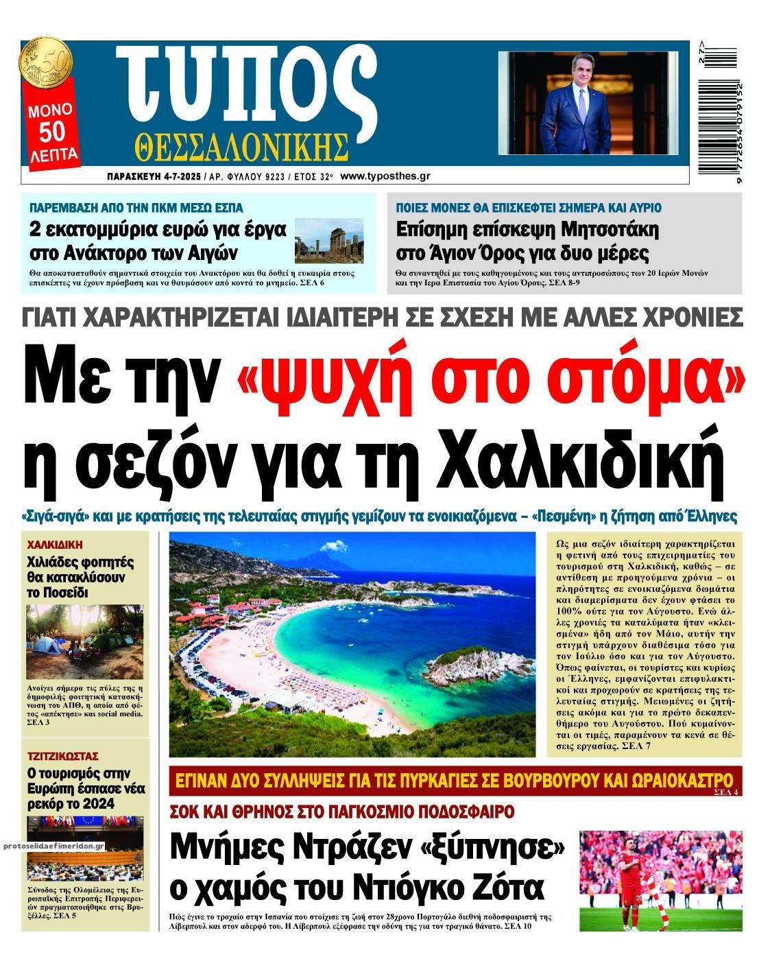 Πρωτοσέλιδο εφημερίδας Τύπος Θεσσαλονίκης