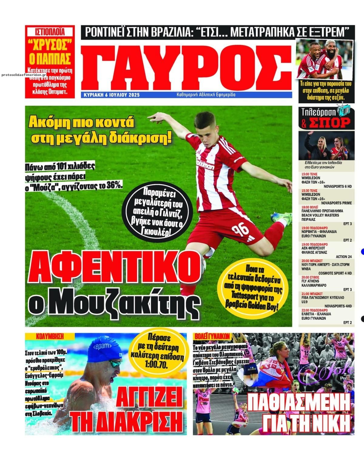 Οπισθόφυλλο εφημερίδας Κόκκινος Πρωταθλητής