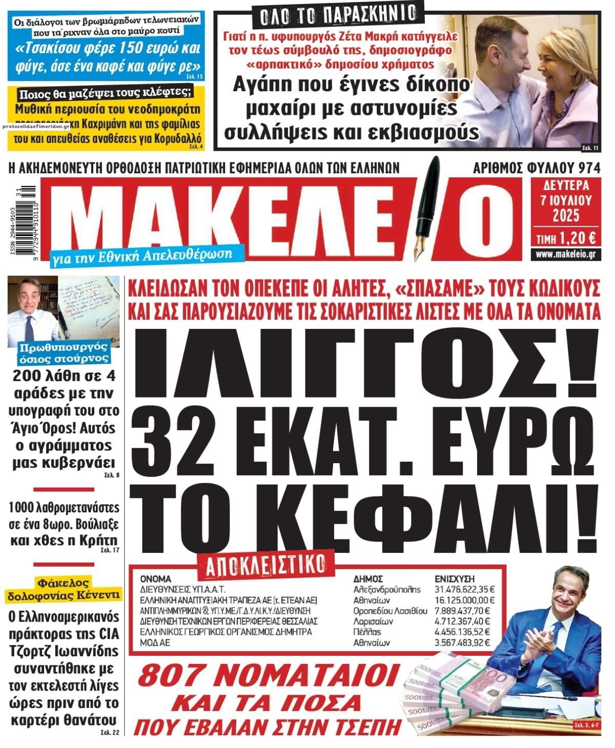 Πρωτοσέλιδο εφημερίδας Μακελειό