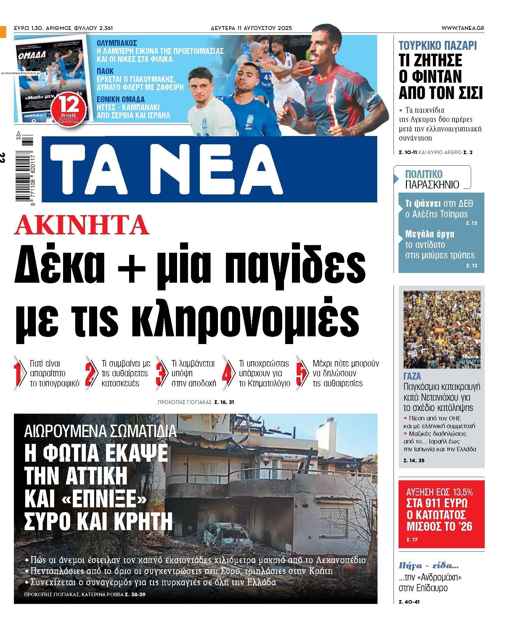 Πρωτοσέλιδο εφημερίδας Τα Νέα