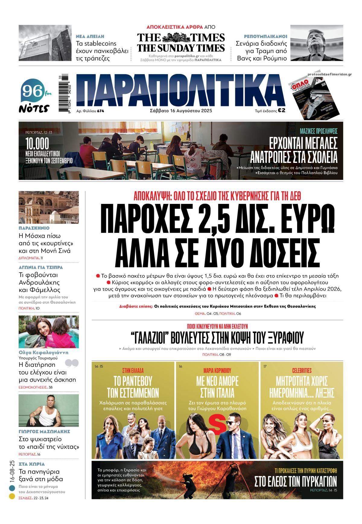 Πρωτοσέλιδο εφημερίδας Παραπολιτικά