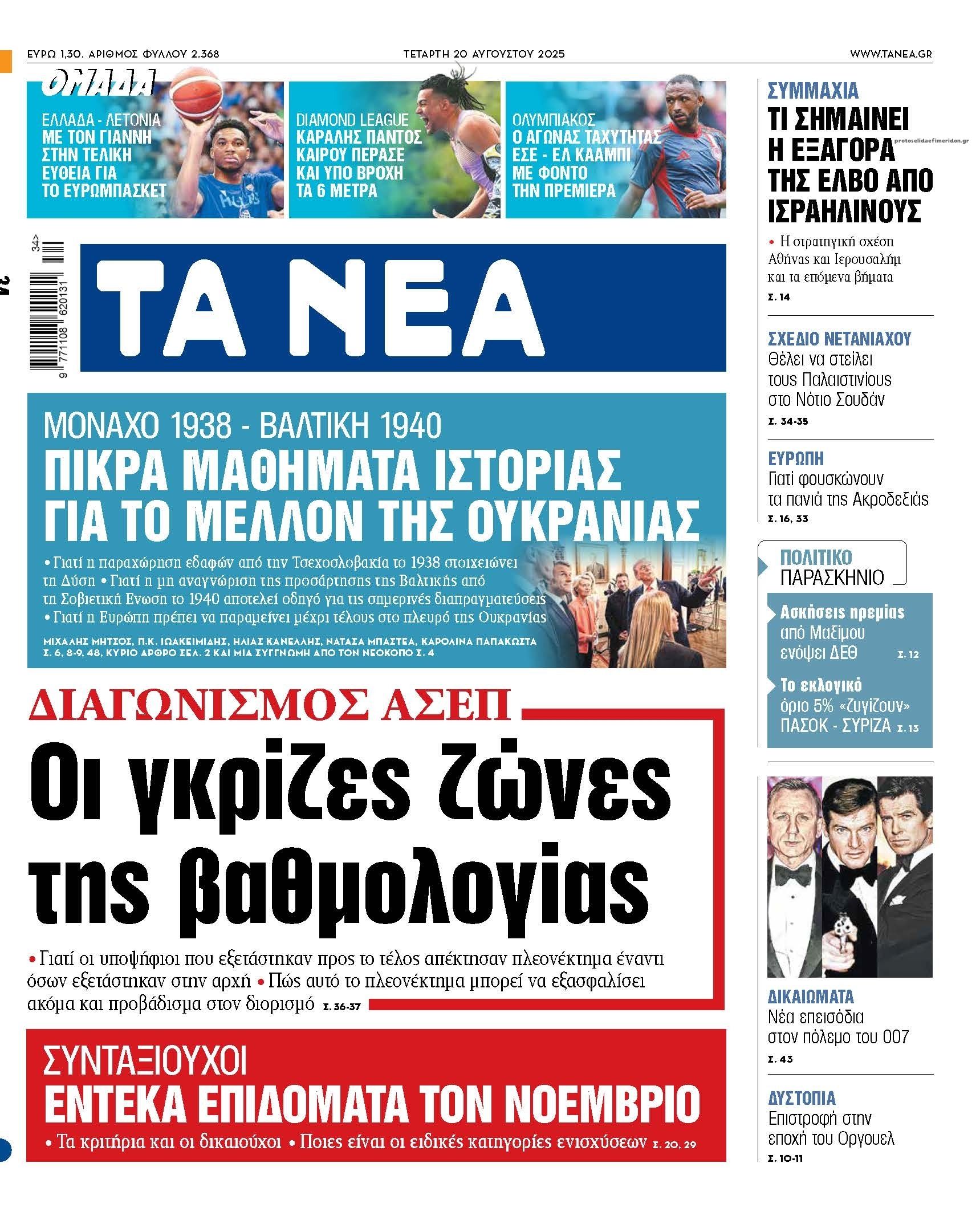 Πρωτοσέλιδο εφημερίδας Τα Νέα