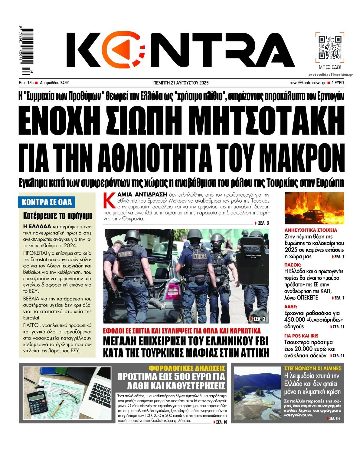 Πρωτοσέλιδο εφημερίδας Kontra News