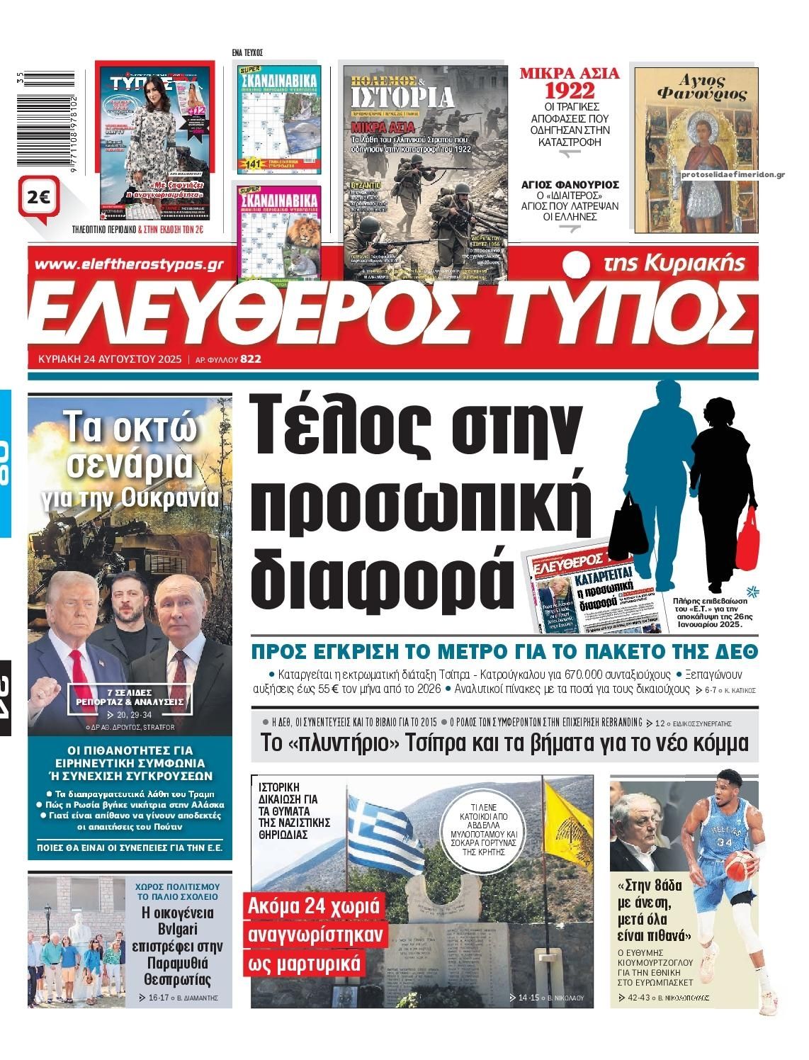 Πρωτοσέλιδο εφημερίδας Ελεύθερος Τύπος