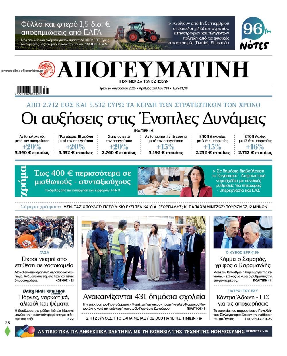 Πρωτοσέλιδο εφημερίδας Απογευματινή
