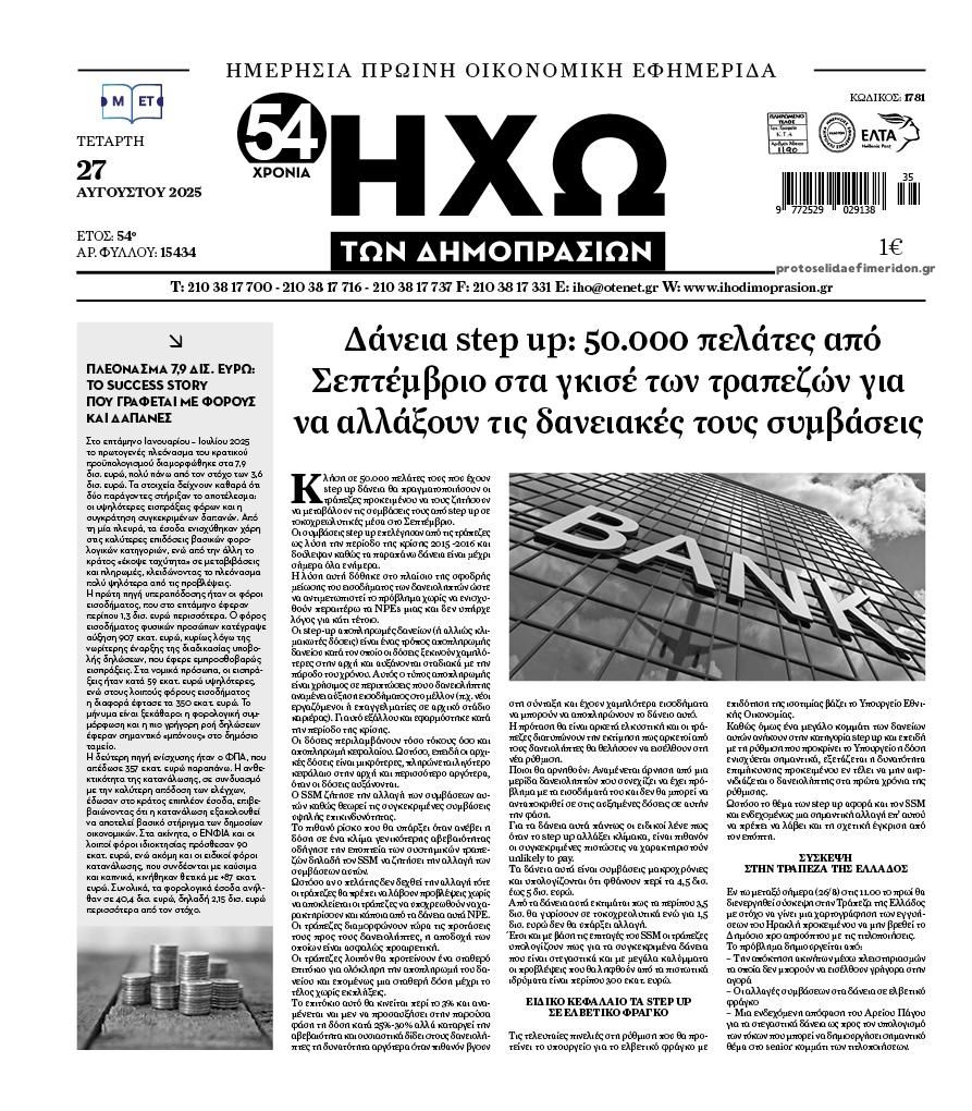 Πρωτοσέλιδο εφημερίδας Ηχώ