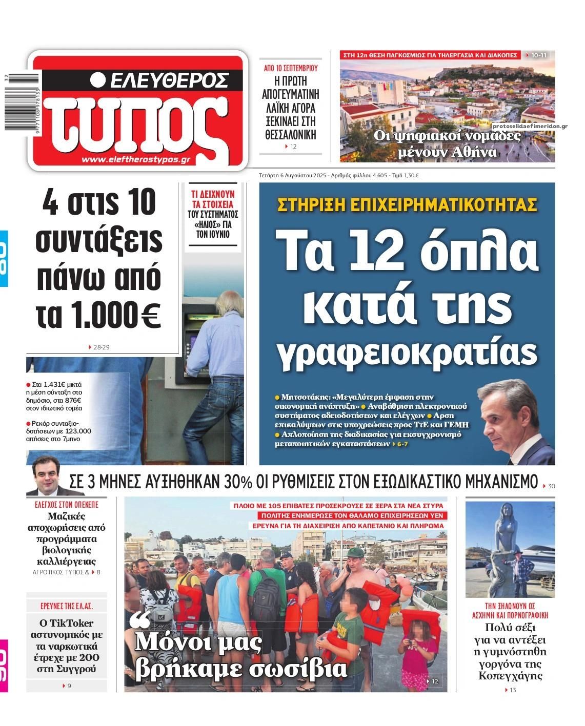 Πρωτοσέλιδο εφημερίδας Ελεύθερος Τύπος