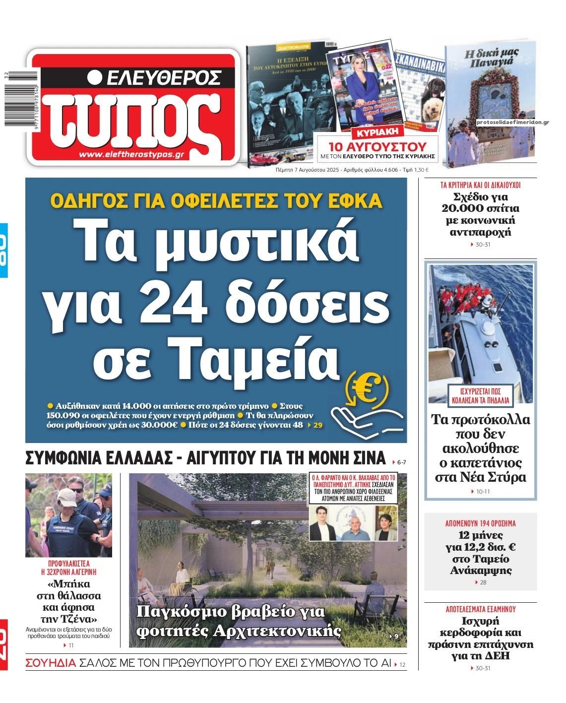 Πρωτοσέλιδο εφημερίδας Ελεύθερος Τύπος