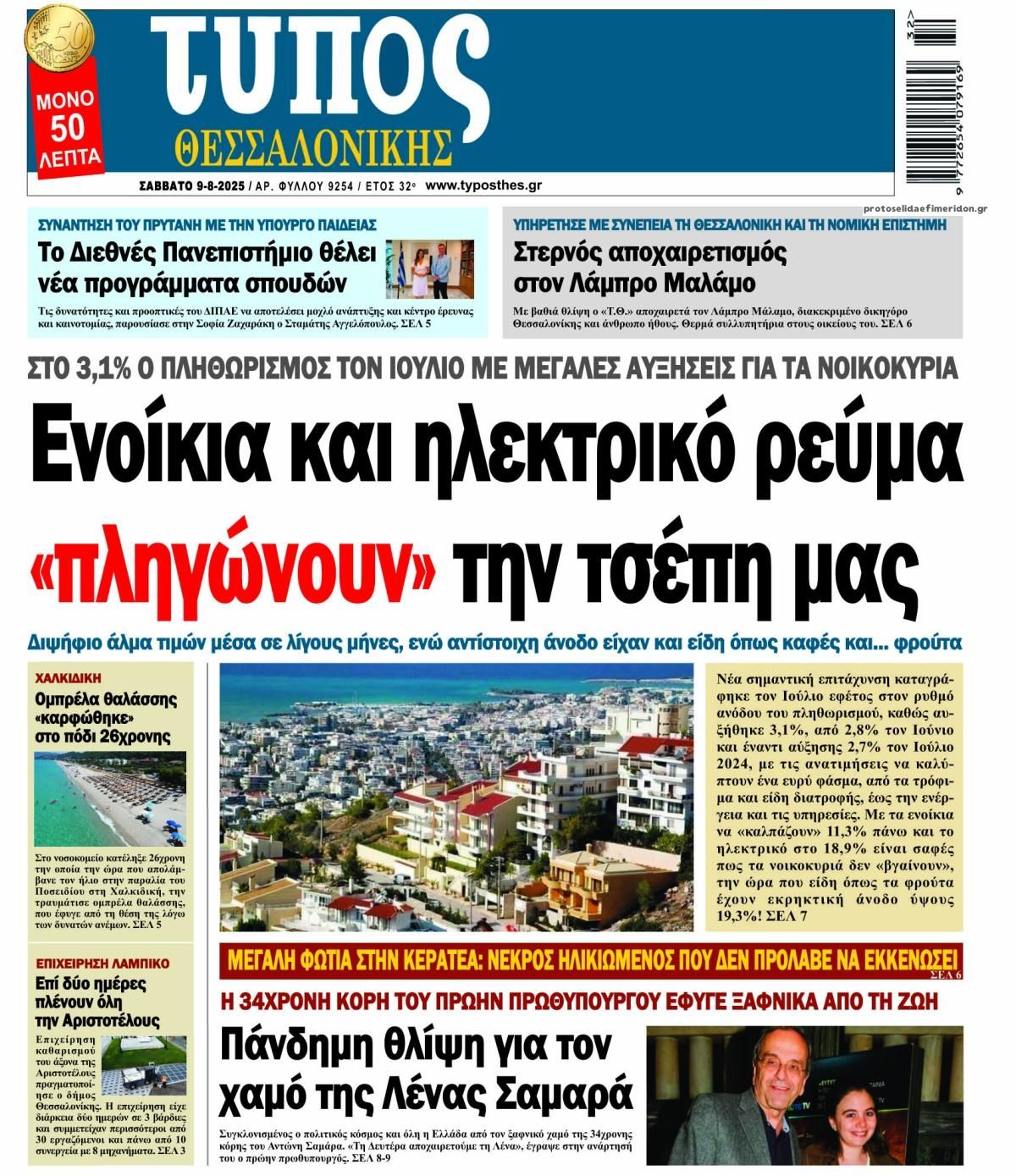 Πρωτοσέλιδο εφημερίδας Τύπος Θεσσαλονίκης